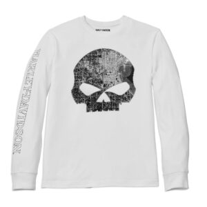 Harley-Davidson Férfi Milwaukee Map Skull hosszú ujjú póló – Bright White