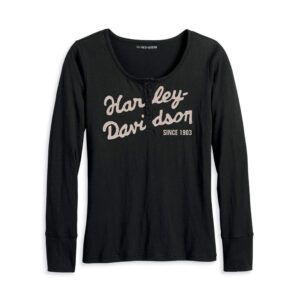Harley Davidson Női Suspension Scoop Neck Henley hosszú ujjú póló - Black Beauty